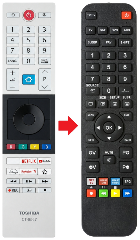55QV3463DG TOSHIBA afstandsbediening - vergelijking