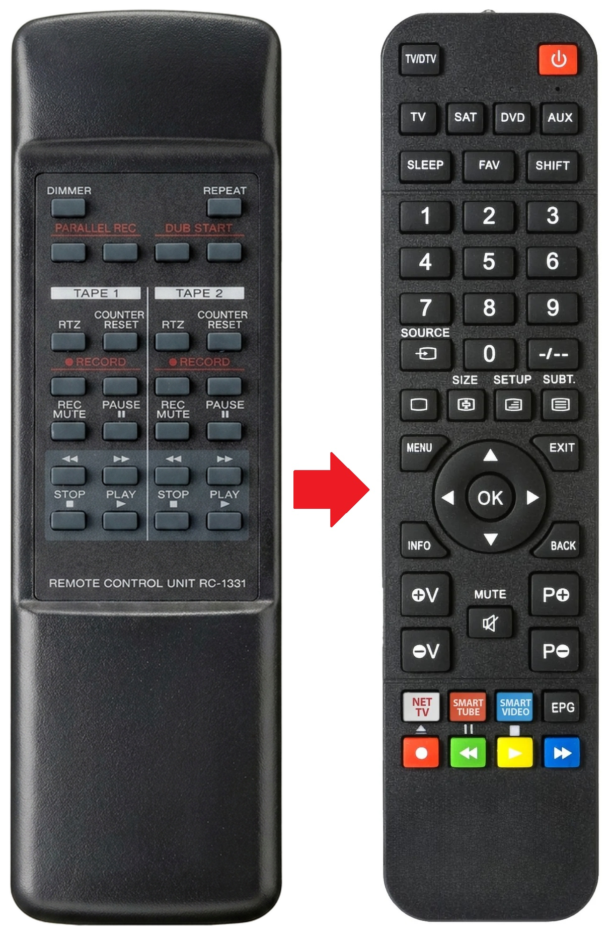 RC-1331 TEAC afstandsbediening - vergelijking