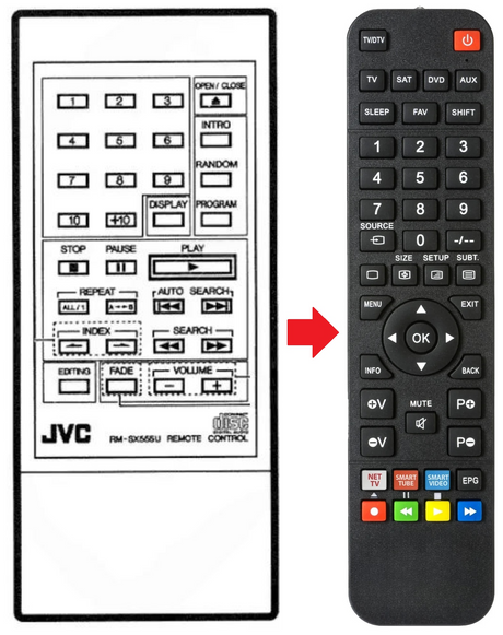 RM-SX555U JVC afstandsbediening - productfoto