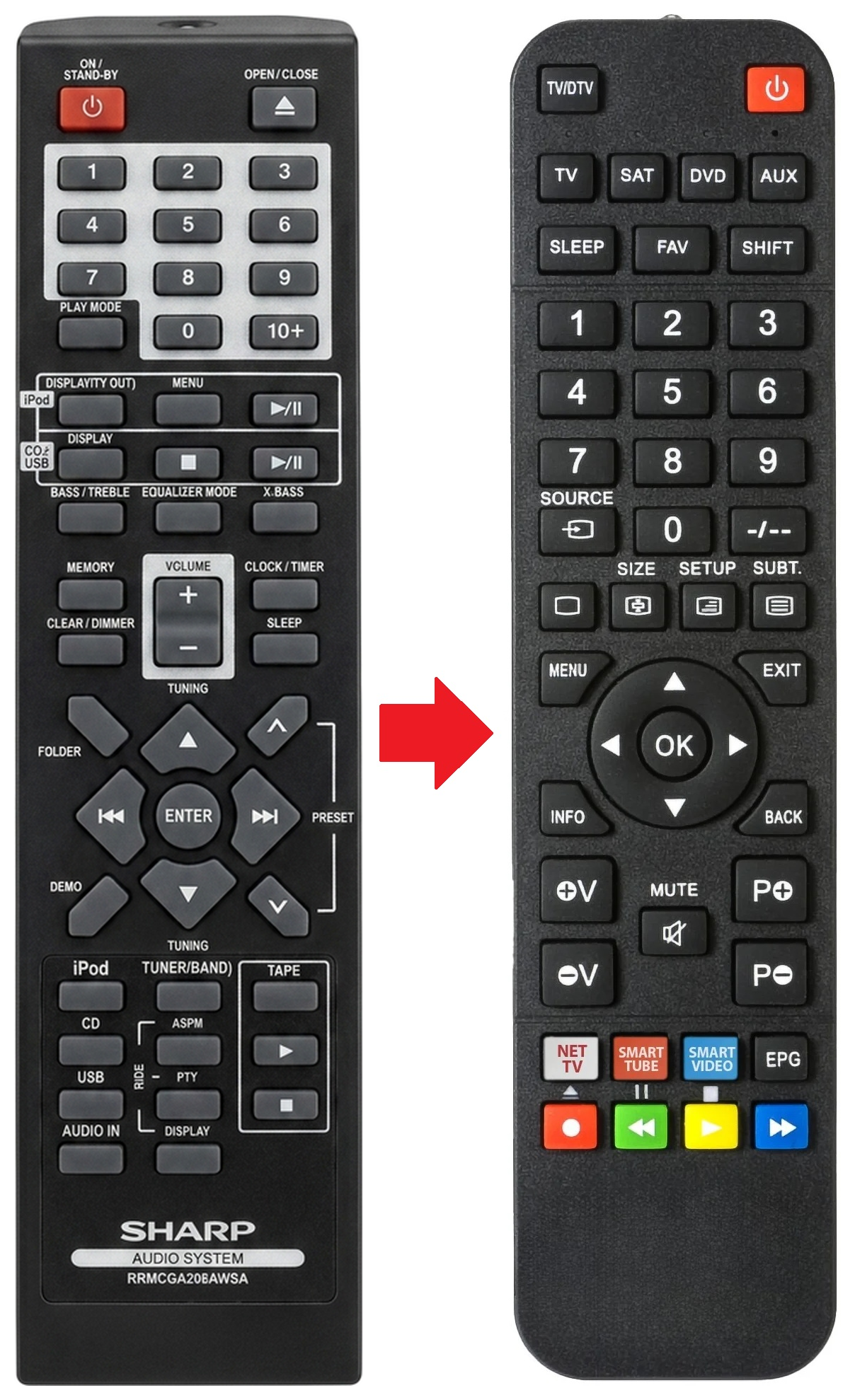 XL-DH320NH SHARP afstandsbediening - vergelijking